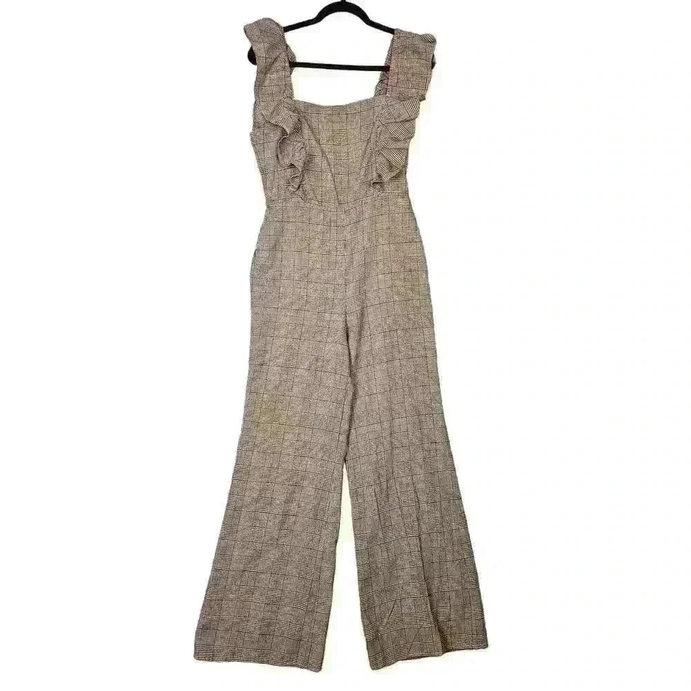 Tularosa Jumpsuit Womens M Brown Tartan Plaid Piper Business Professional Fall